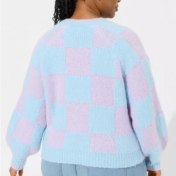 Torrid Womens Cardigan Button Front Sweater Sz 4X Camille Check Summer Song - Picture 3 of 12